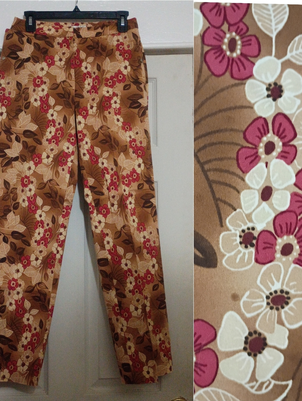Tommy Bahama Vintage Inspired Floral Print Brown Pink Pants 4 Casual-Chic